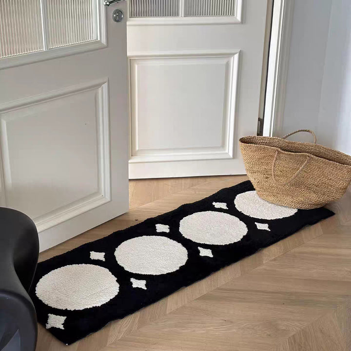 Shag Tufted Rectangular Runner Rug with Pastel Abstract Oval Motif