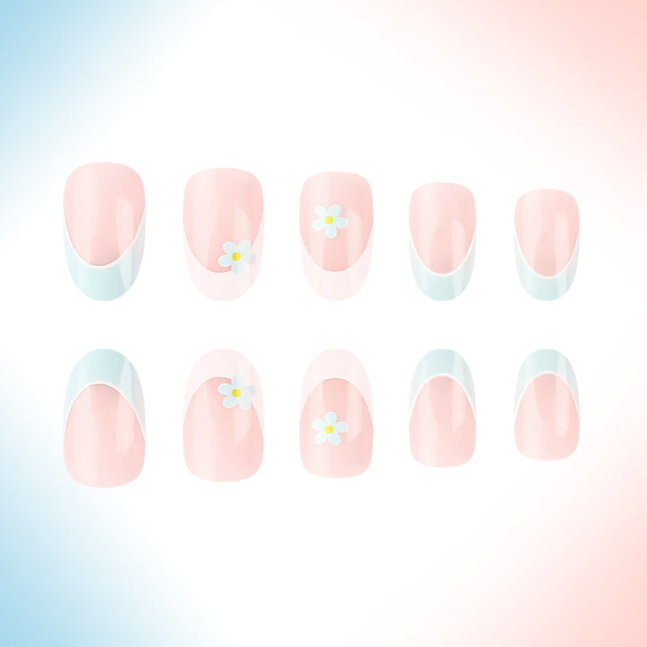Elegant French Tip Press-On Nails with Floral Accents Stornfield
