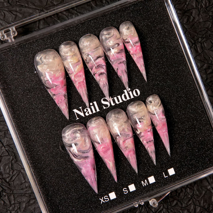 Artistic Stiletto Press-On Nail Set with Marble Finish
