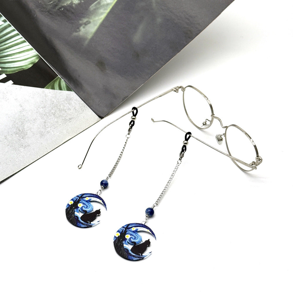 Artistic Cat and Moon Dangle Eyewear Chain Stornfield