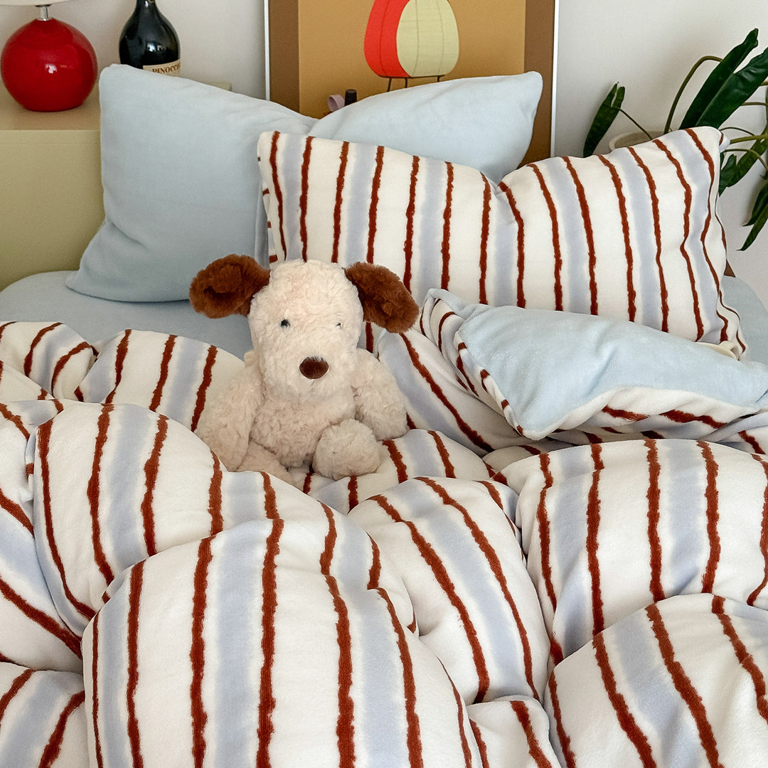 Plush Reversible Striped Cozy Duvet Comforter & Pillow Sham Set
