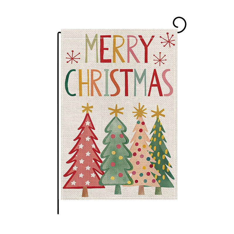 Decorative Burlap-Texture Merry Christmas Garden Flag with Festive Pine Tree Print