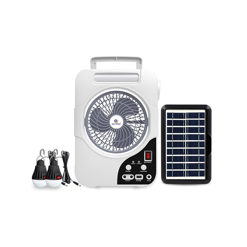 Unisex portable solar ventilation device with integrated battery, LED lights and USB connection Stornfield