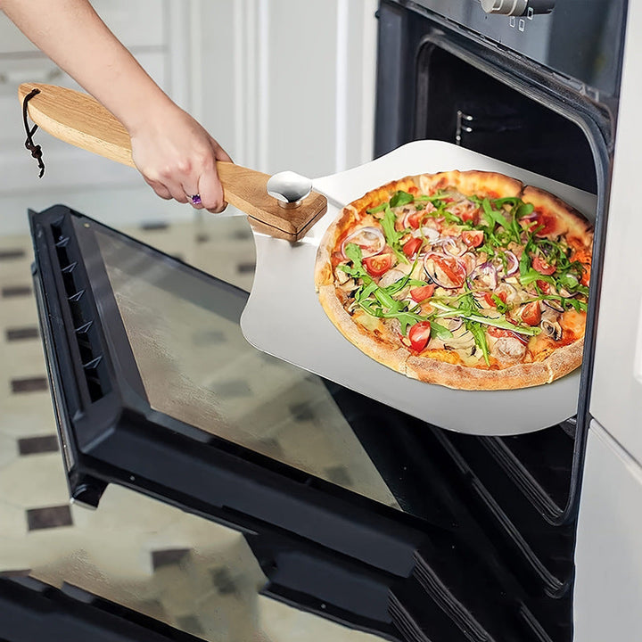 large stainless steel pizza peel with wooden handle Stornfield