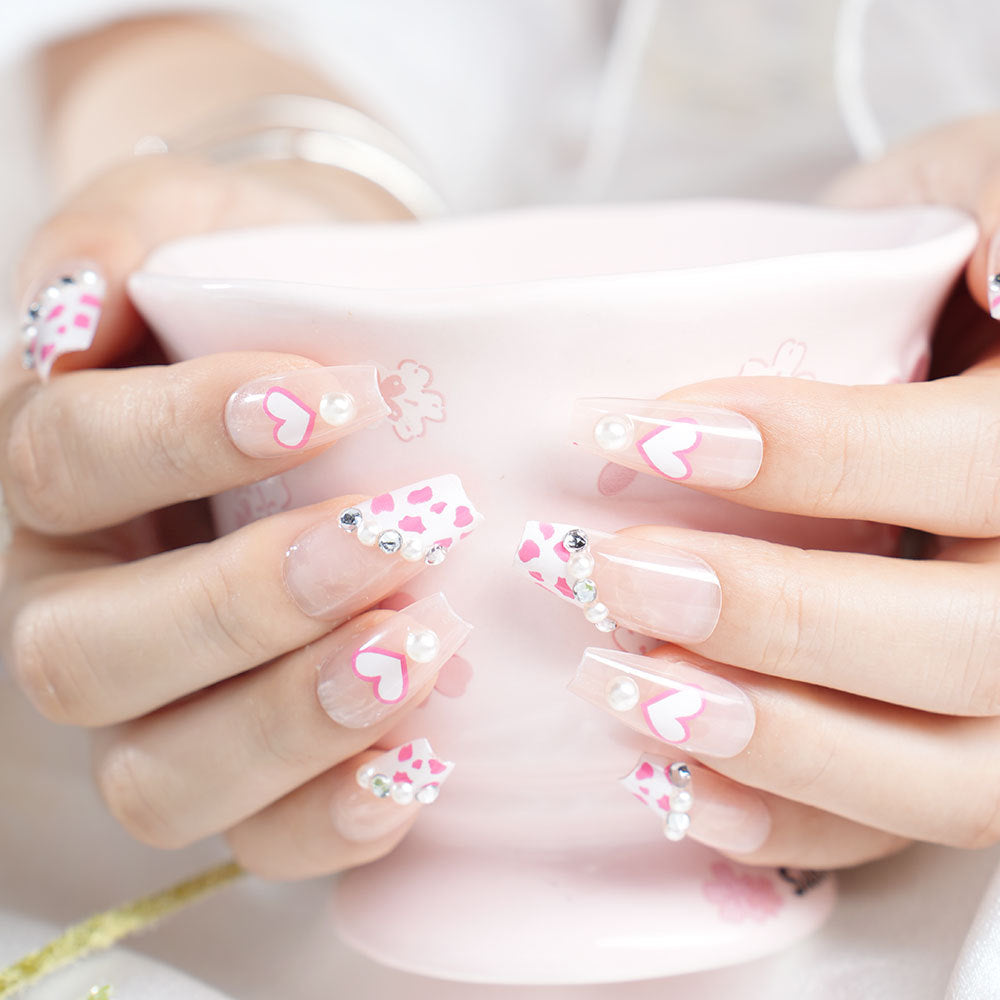 Decorative 3D Heart and Leopard Print Press-On Nail Set Stornfield