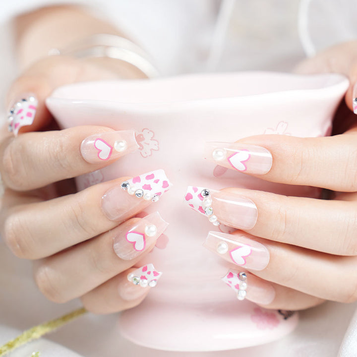 Decorative 3D Heart and Leopard Print Press-On Nail Set Stornfield