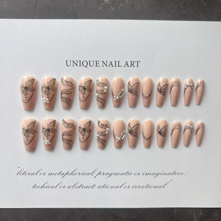 Artificial nails with filigree butterfly design Stornfield