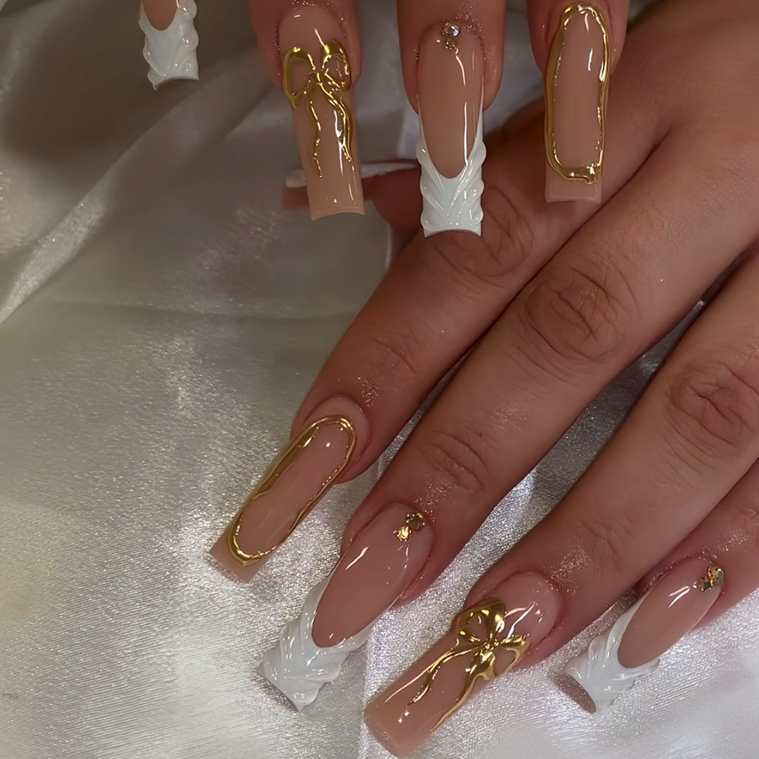 Elegant Bow-Embellished Press-On Nails Stornfield