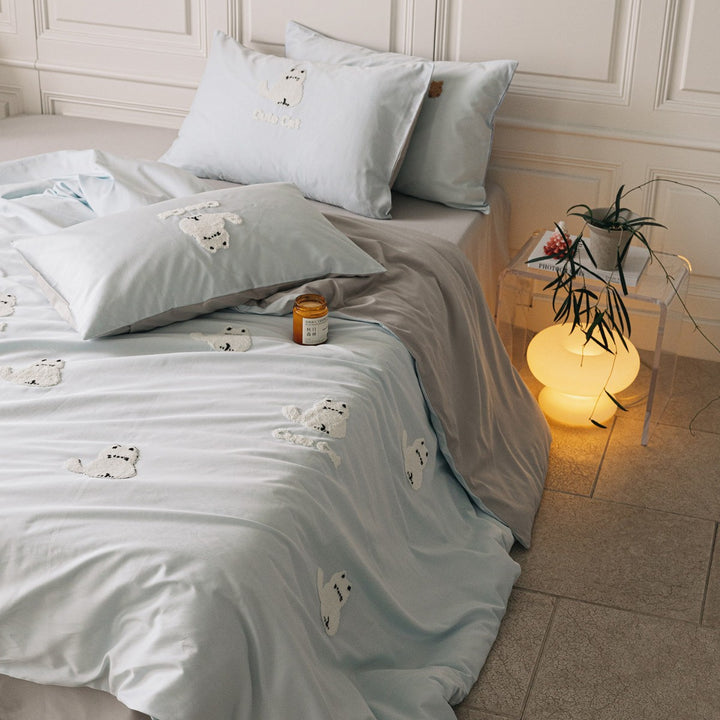 Embroidered Tufted Cotton Duvet Cover Set with Decorative Pillowcases