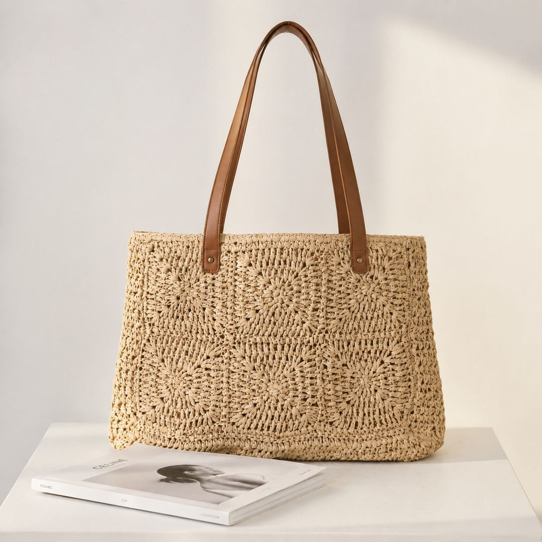 Handbag Made of Natural Rattan with Elegant Leather Handles Stornfield