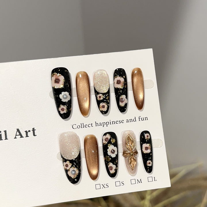Elegant Floral-Designed Press-On Nail Art Set