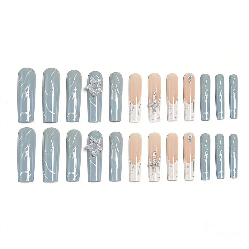 Artificial nails with luxurious marble design and radiant embellishments Stornfield