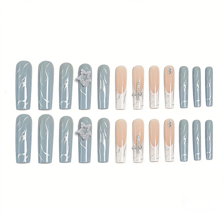 Artificial nails with luxurious marble design and radiant embellishments Stornfield