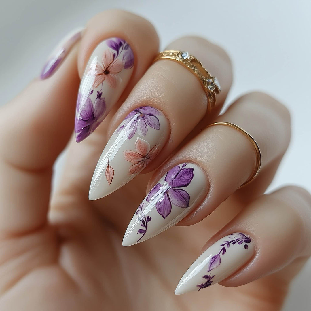 Floral Design Stiletto Press-On Nails Stornfield
