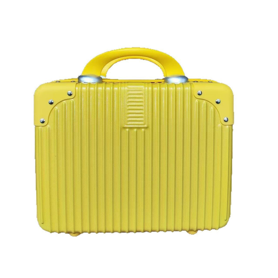 compact hard-shell travel vanity cosmetic and tech organizer with ribbed shell reinforced corners removable padded insert Stornfield