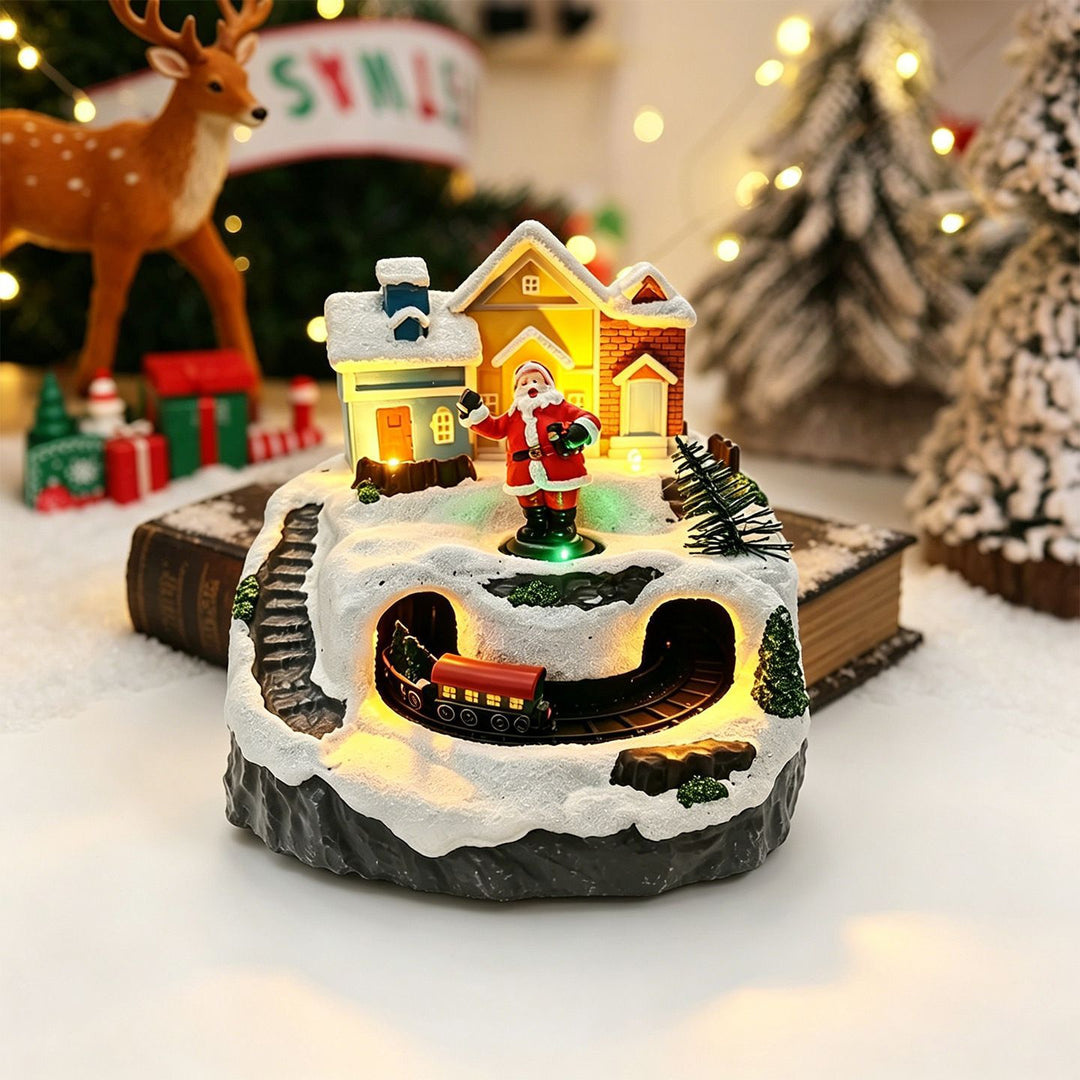 Illuminated Christmas village decoration with moving figures Stornfield