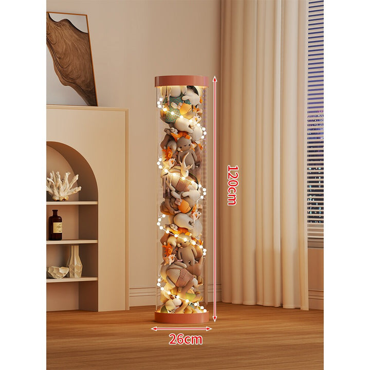 LED-lit Transparent Plush Toy Showcase Cylinder