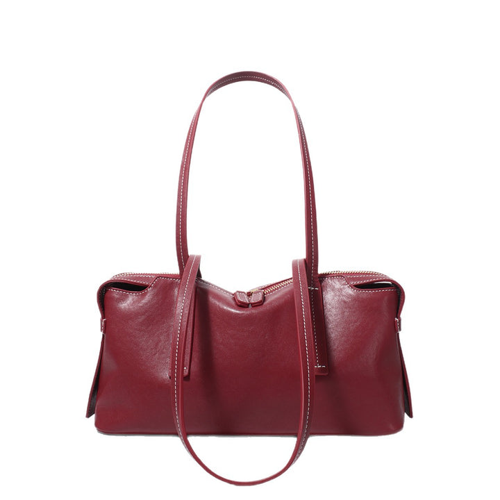 Structured Rectangular Shoulder Tote with Long Double Handles and Top Zip
