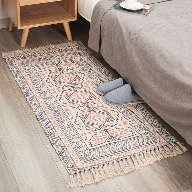 Flat-woven cotton runner in Kilim-Ethno design with fringes Stornfield