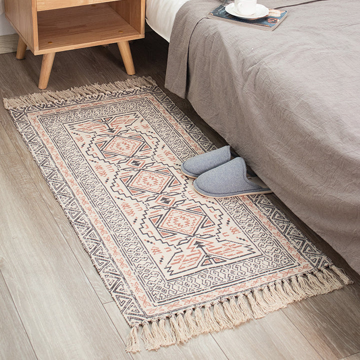 Flat-woven cotton runner in Kilim-Ethno design with fringes Stornfield