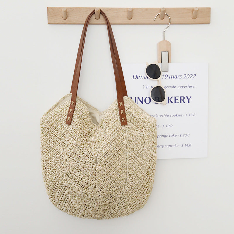 Braided basket bag with sturdy leather handles Stornfield