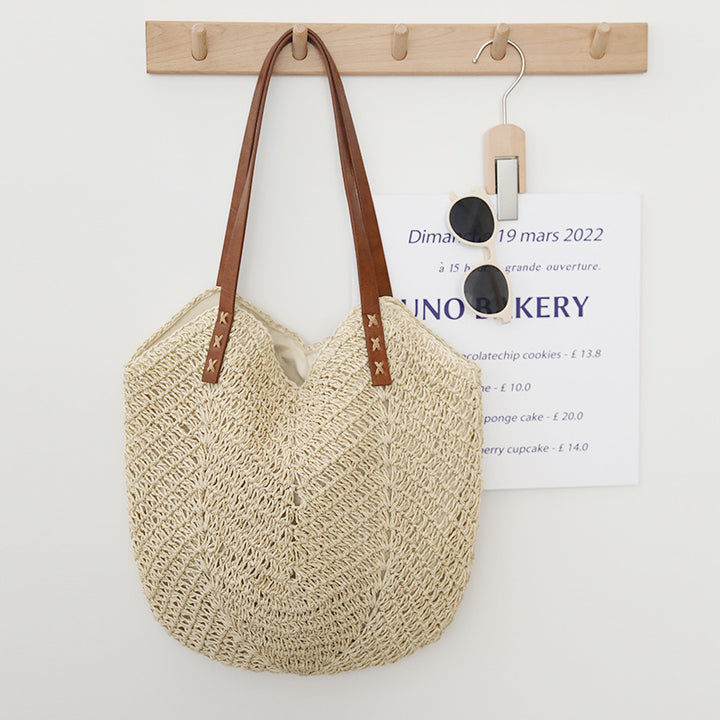 Braided basket bag with sturdy leather handles Stornfield