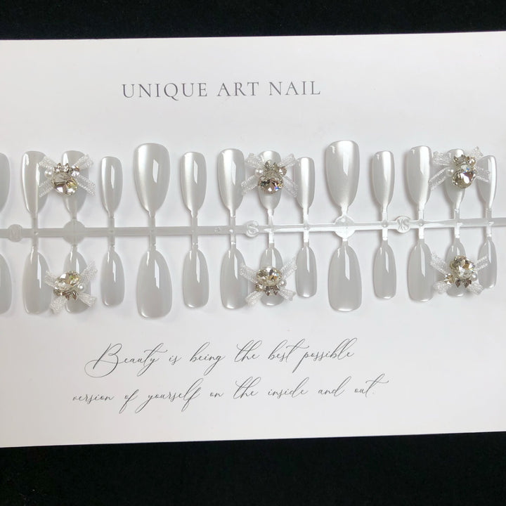 Decorative Press-On Nail Art Set with Jewel Embellishments