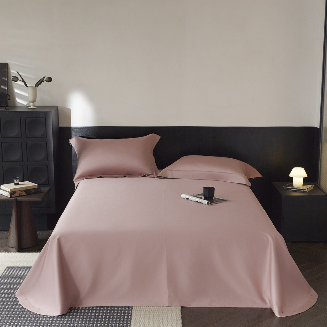 Smooth Cotton-Sateen Flat Sheet and Oxford Pillowcase Set Hotel-Style Silky Finish