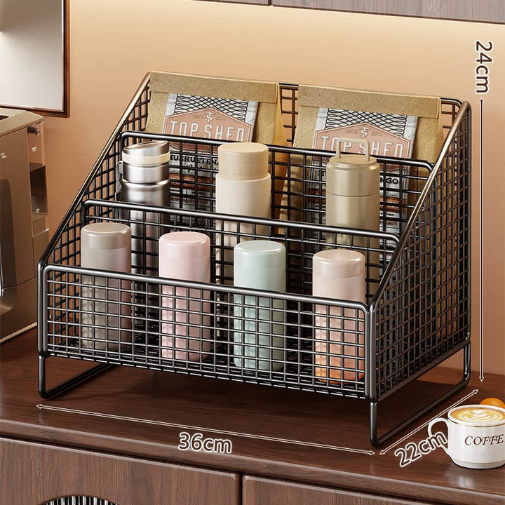 Three-Tier Angled Metal Mesh Countertop Organizer Rack