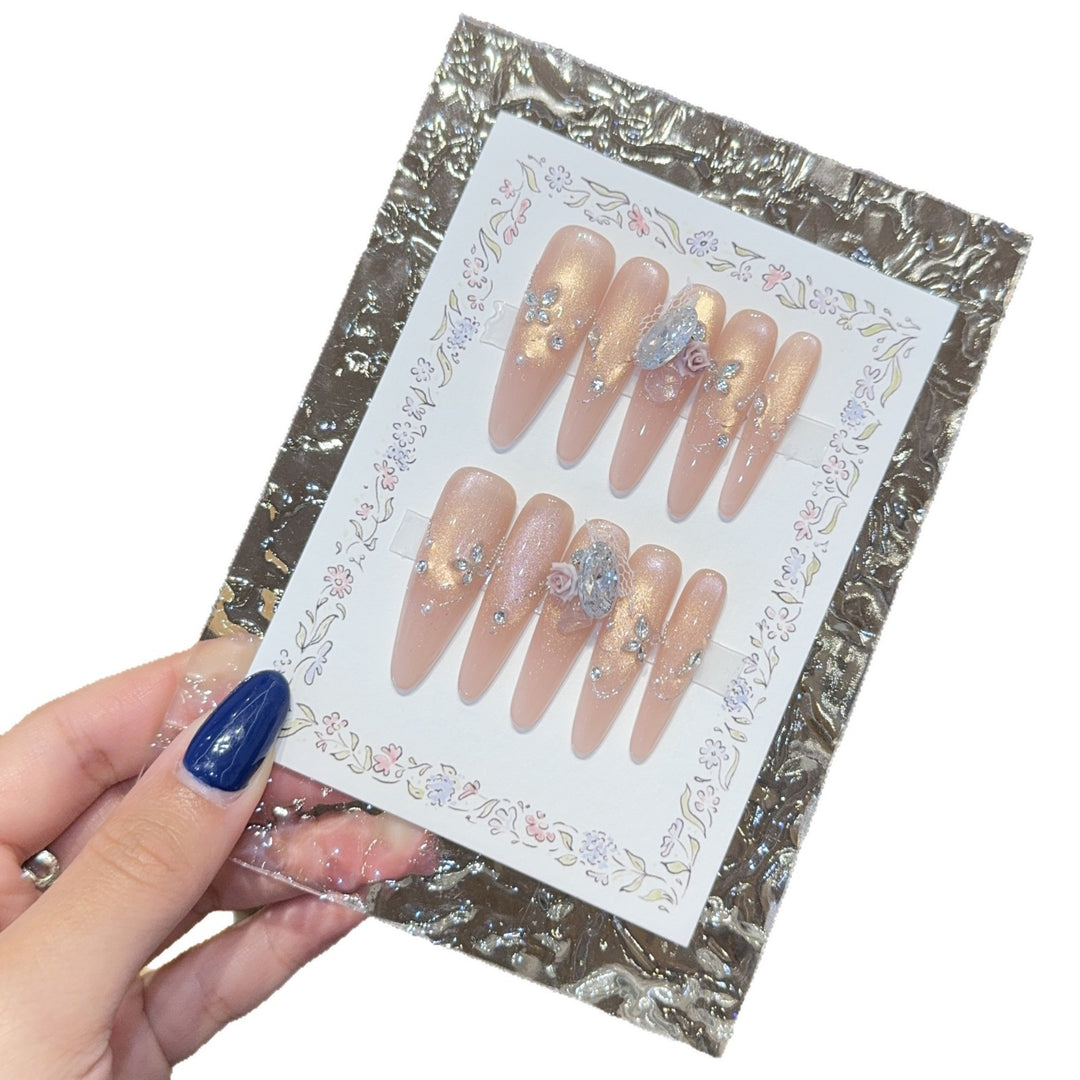 Artificial nails with romantic floral and glitter details Stornfield