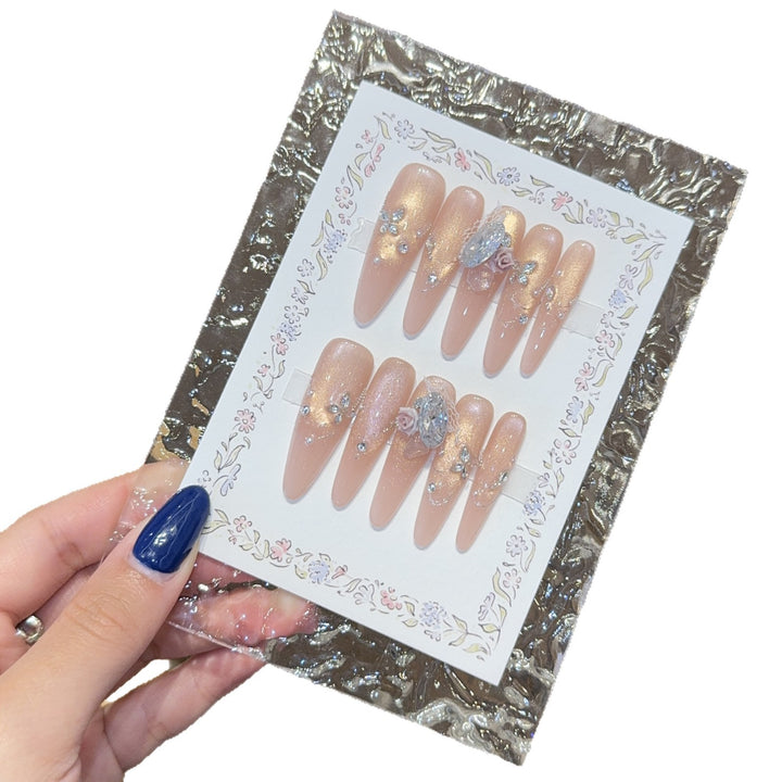 Artificial nails with romantic floral and glitter details Stornfield