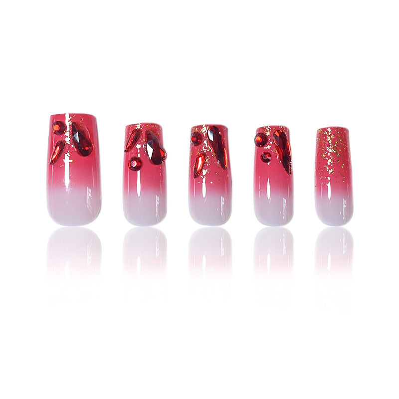 Decorative Acrylic Press-On Nail Set with Gemstone Accents Stornfield