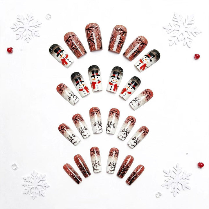 Artificial nails with elegant snowman and winter landscape design Stornfield