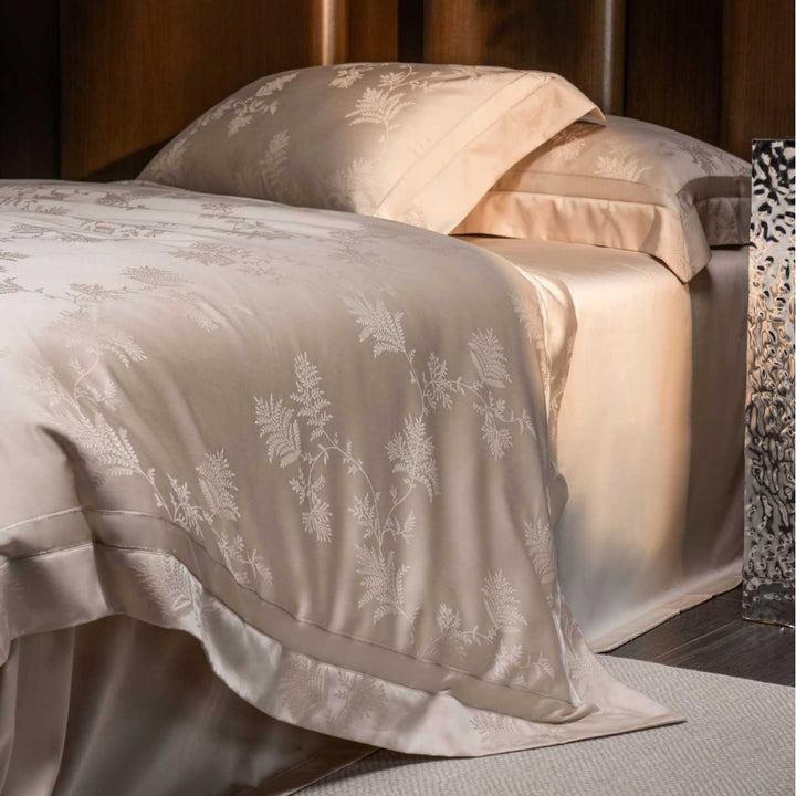 Luxury Jacquard Satin Duvet Cover Set with Botanical Embossed Weave and Oxford Pillow Shams