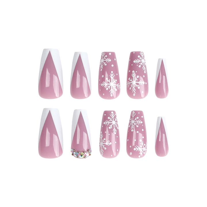 Artistic Nail Extensions with Snowflake Design and Glitter Accents Stornfield