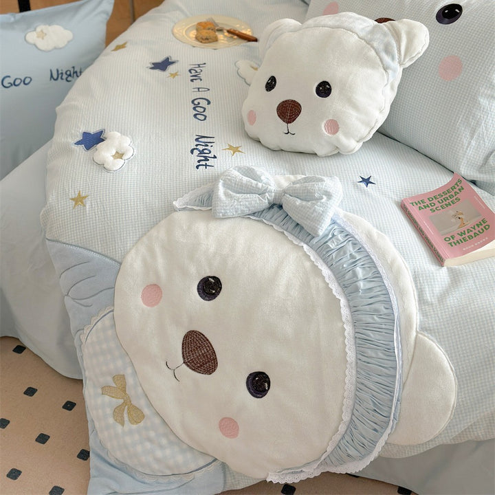 Children's Cotton-Blend Bear Embroidered Duvet Cover Bedding Set
