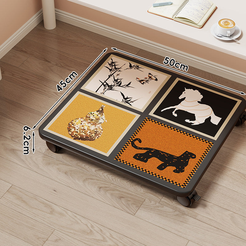 Low-Profile Wheeled Under-Bed Storage Tray with Cartoon Non-Slip Top