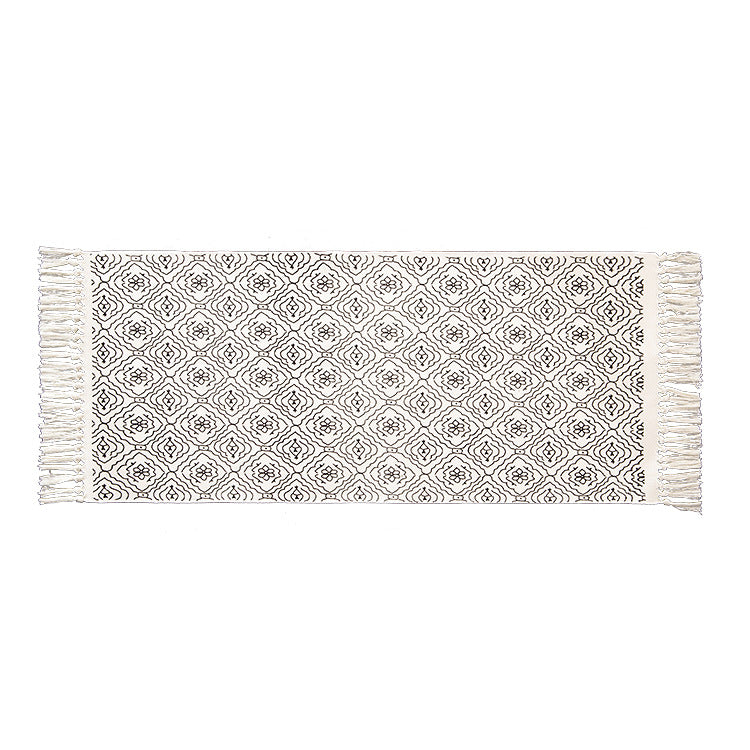 Woven cotton rug runner in Boho-Ethno pattern with fringes Stornfield