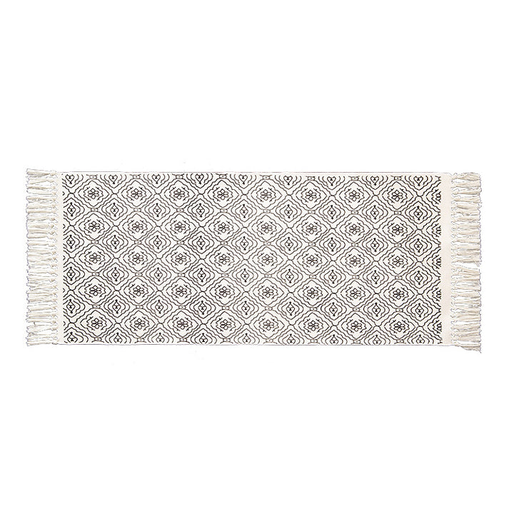 Woven cotton rug runner in Boho-Ethno pattern with fringes Stornfield
