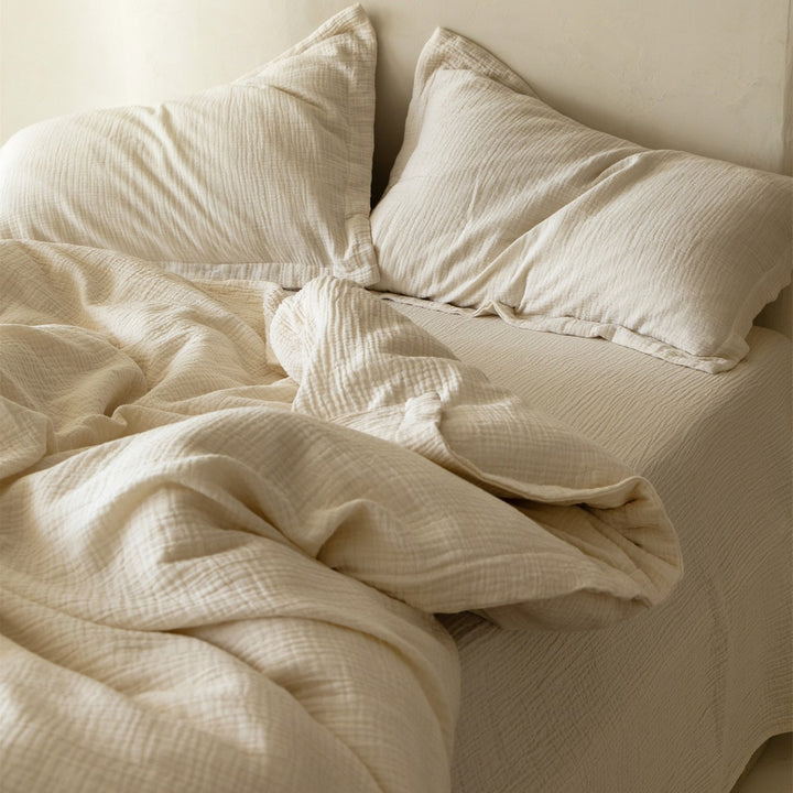 Lightweight Crinkled Cotton Gauze Duvet Cover & Pillowcase Set