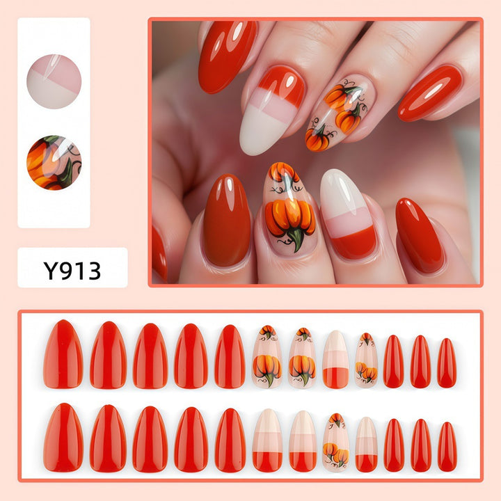 Artificial nails in autumn pumpkin design Stornfield