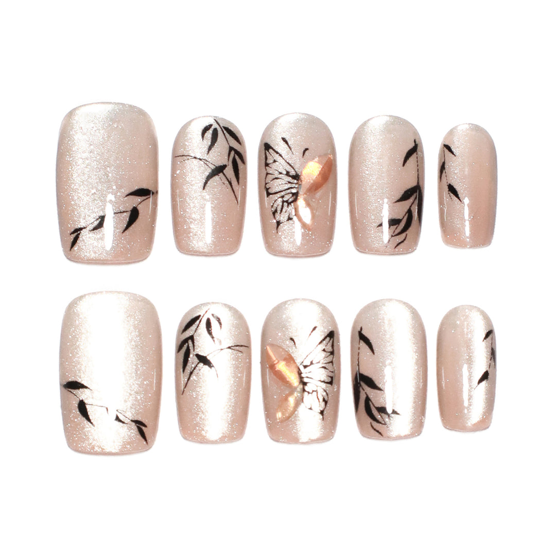 Artificial nail extensions with floral butterfly design Stornfield