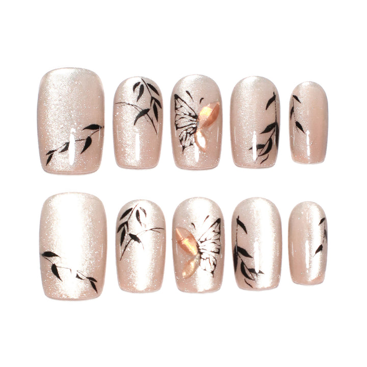 Artificial nail extensions with floral butterfly design Stornfield