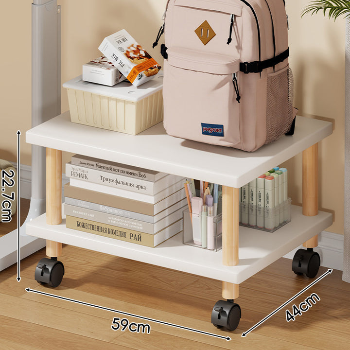 Compact Mobile Two-Tier Storage Cart with Wooden Legs and Locking Casters