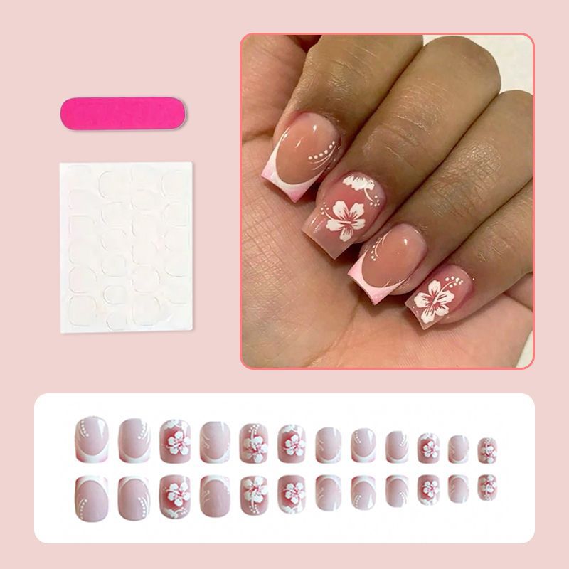 Acrylic nail set with elegant flower and French tip designs Stornfield