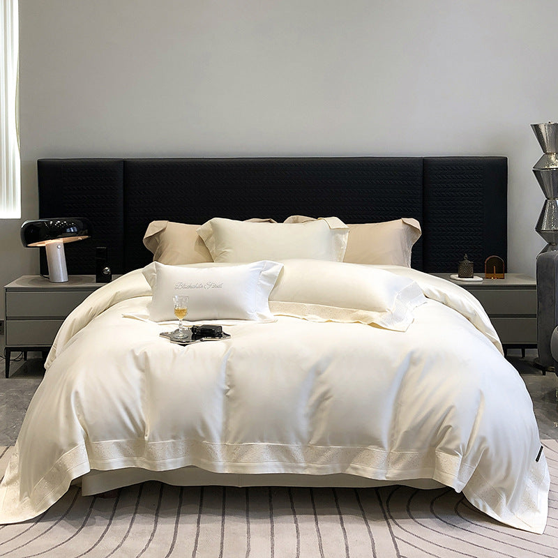 Luxury Long-Staple Cotton Sateen Duvet Cover Bedding Set with Embroidered Border