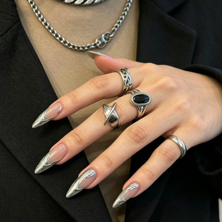 Metallic Marble Art Stiletto Press-On Nails Stornfield
