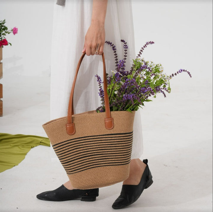 Straw shopping bag with structured accents Stornfield