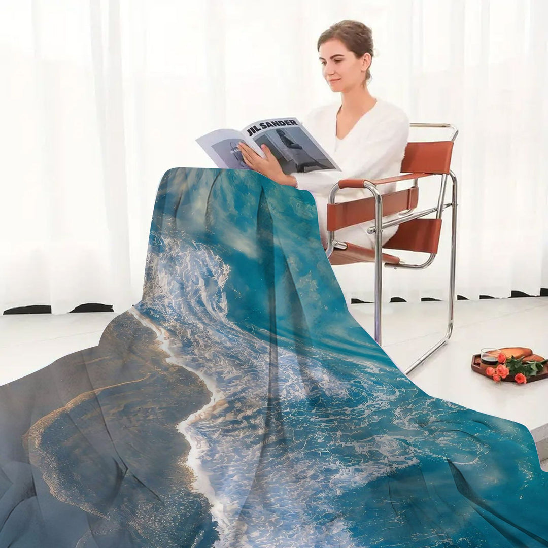 Coastal Wave Print Fleece Throw Blanket