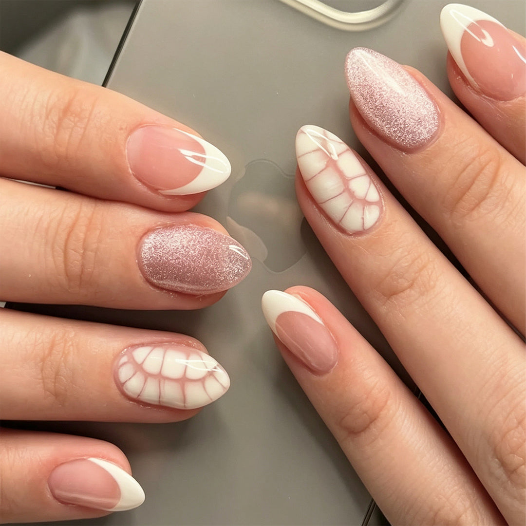Artful nail extensions with shimmering glitter and unique design Stornfield